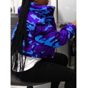 Lovely Casual Turndown Collar Camo Print Blue Park