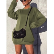 Lovely Casual O Neck Basic Loose Green Mini Dress