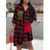 Lovely Trendy Turndown Collar Grid Print Asymmetri