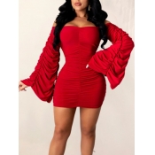 Lovely Stylish Dew Shoulder Fold Design Red Mini D