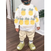 Lovely Casual O Neck Pineapple Print White Boy Hoo