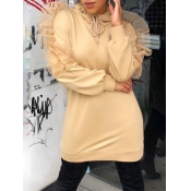 Lovely Trendy Hooded Collar Patchwork Apricot Mini