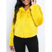 Lovely Casual Hooded Collar Zipper Design Yellow F