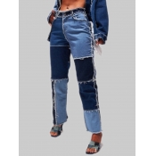 Lovely Street Color-lump Patchwork Blue Jeans