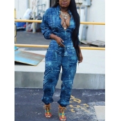 LW Imitation Denim Zipper Design Jumpsuit