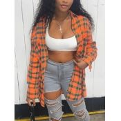 LW COTTON Casual Turndown Collar Grid Print Croci 