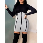 Lovely Trendy Half A Turtleneck Patchwork Black Mi