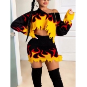 Lovely Street V Neck Print Asymmetrical Black Shor