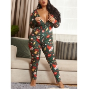 Lovely Trendy V Neck Print Skinny Blackish Green P