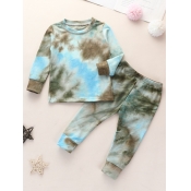 Lovely Stylish O Neck Tie-dye Multicolor Girl Two-