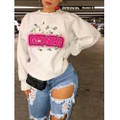 Lovely Leisure O Neck Letter Print White Hoodie