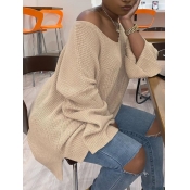 Lovely Leisure V Neck Loose Apricot Sweater
