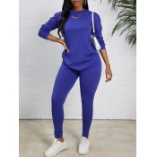 Lovely Casual O Neck Basic Blue Two-piece Pants Se