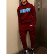 LW Men Hooded Collar Letter Print Tracksuit Set