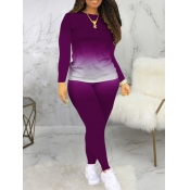 LW Casual O Neck Gradient Print Purple Two Piece P