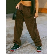 Lovely Casual Basic Loose Brown Pants