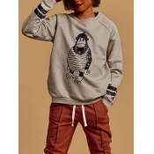 Lovely Casual O Neck Print Grey Boy Hoodie
