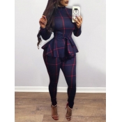 LW Stylish Half A Turtleneck Grid Print Blue One-p