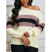 Lovely Trendy Print Patchwork Apricot Sweater