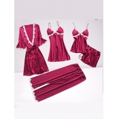 Lovely Sexy Lace Patchwork Red Sleepwear