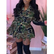 Lovely Stylish Turndown Collar Print Army Green Mi