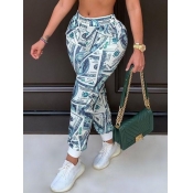 Lovely Casual Print Blue Pants