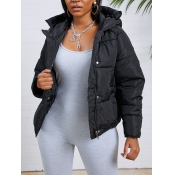 Lovely Casual Hooded Collar Zipper Design Black Pa