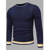 Lovely Casual O Neck Patchwork Navy Blue Men Sweat