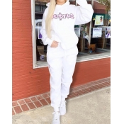 Lovely Casual Hooded Collar Letter Print White Two