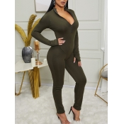 Lovely Sportswear Zipper Design Skinny Army Green 