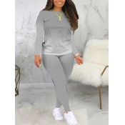 Lovely Casual O Neck Gradient Grey Two Piece Pants