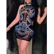Lovely Sexy Backless Hot Drilling Decorative Black
