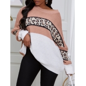 Lovely Casual O Neck Leopard Print Patchwork Pink 