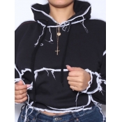 Lovely Casual Hooded Collar Patchwork Black Plus S