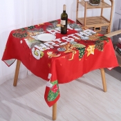 Lovely Christmas Day Print Red Table Linens