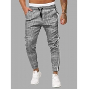 Lovely Men Casual Grid Print Grey Pants