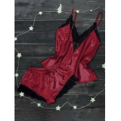 Lovely Stylish Spaghetti Strap Lace Patchwork Red 
