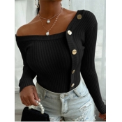 Lovely Trendy Buttons Design Black Plus Size Sweat