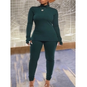 Lovely Leisure Turtleneck Green Two Piece Pants Se