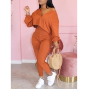 LW V Neck Zipper Design Pants Set