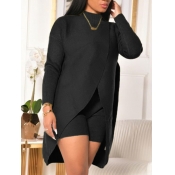 Lovely Casual Turtleneck Asymmetrical Black Two Pi