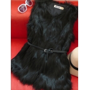 Lovely Stylish Sleeveless Black Faux Fur