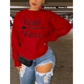 LW Casual O Neck Letter Print Red Hoodie