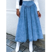 Lovely Trendy Fold Design Blue Denim Skirt