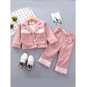 Lovely Trendy Shirt Collar Lace Patchwork Pink Gir