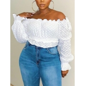 Lovely Sweet Dew Shoulder Dot Print White Blouse
