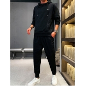 Lovely Casual Hooded Collar Print Black Men Two-pi