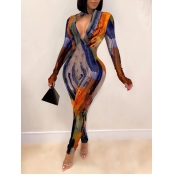 Lovely Casual Deep V Neck Tie Dye Skinny Deep Blue