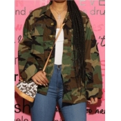 Lovely Trendy Turndown Collar Camo Print Army Gree