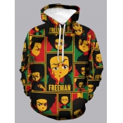 Lovely Men Street Hooded Collar Cartoon Print Blac